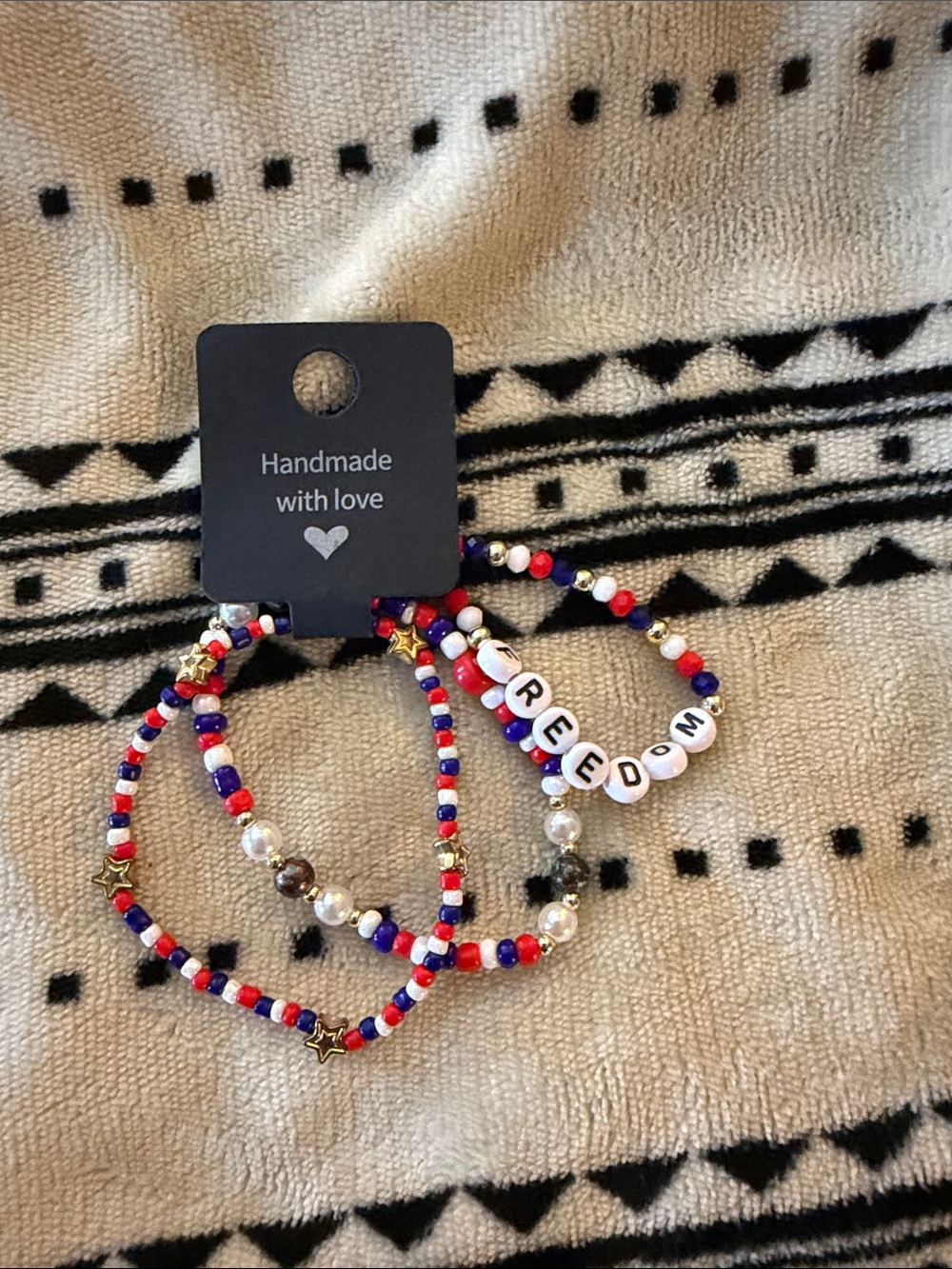 Handmade 6 1/2 inch Beaded Bracelet Set - Red, White & Blue
